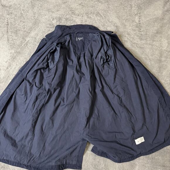 Seasalt Cornwall Roberts Coat Navy Blue Canvas Womens 12 Lined Button Overcoat - Picture 2 of 12